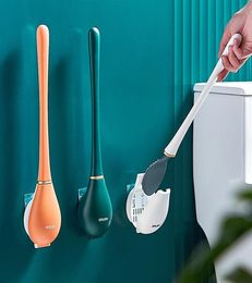 Silicone Toilet Brushes With Holder Set WallMounted Long Handled Toilet Cleaning Brush Modern Hygienic Bathroom Accessories240p6433855