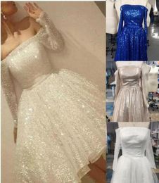 2019 New Arrival White Shine Short Homecoming Dresses Sequins Off The Shoulder Long Sleeve Party Dress ALine Cocktail Prom Dress1263169