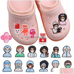 Jewellery Moq 20Pcs Pvc Medicine Band-Aids Nurse Doctor Shoe Charms Parts Accessories Buckle Clog Buttons Pins Wristband Bracelet Decora Dhqb0