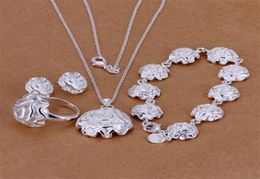 Fashion Jewelry Set 925 Sterling Silver Plated Rose Pendant Necklace Earrings Ring Bracelet For Women Valentine039s Day Gifts6882386