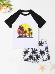 Women's Swimwear Boy Swimsuit Kids 2024 Coconut Tree Short Sleeves Children Summer Shorts Two Piece Beachwear Bathing Suit Swimming