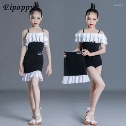 Stage Wear Summer Children's Latin Dance Practise Clothes Professional Girls Black And White Stitching Internet Celebrity Sling