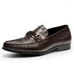 Casual Shoes Brown Slip-on Formal Men Genuine Leather Loafers Men's Business Dress Wedding Party Comfortable Flats Large Size