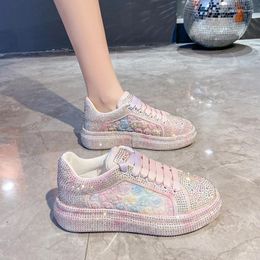Casual Shoes 2024 Thick Sole Sneakers Breathable Crystal Transparent Full Diamond Women's Trend Fashion Versatile Flat