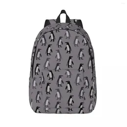 Backpack Penguins In Grey Woman Small Boys Girls Bookbag Waterproof Shoulder Bag Portability Laptop Rucksack Students School