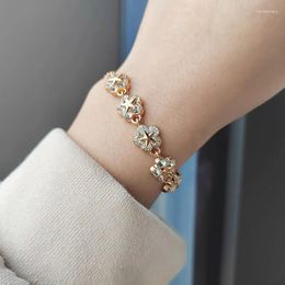 Link Bracelets Zircon Flower Bracelet Minimalist Fashion Bangles Sweet Romance For Women Girls Gifts Jewellery Accessories