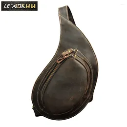 Waist Bags Men Crazy Horse Leather Vintage Casual Fashion Travel Chest Bag Sling Design One Shoulder Crossbody For Male 9918