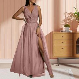 Casual Dresses Prom Maxi Dress Deep V Neck Tight Waist Low-cut Sleeveless Split Dress-up With Belt Wedding Party Banquet Women Clothes