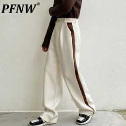 Men's Suits PFNW Men Suit Pants Autumn Winter Thickened Wool Contrast Colour Straight Leg Trousers Simple Casual Korean Style Wide 9C3370