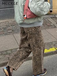 Fashion Leopard Print Cargo Pants Women Leisure Loose Retro Wide Leg Long Trousers 2024 Spring Female Casual Bottoms Streetwear 240424
