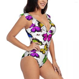 Women's Swimwear Sexy One Piece Swimsuit 2024 Women Beautiful Butterflies Ruffled Monokini Female Bodysuit Girl Beach Bathing Suit