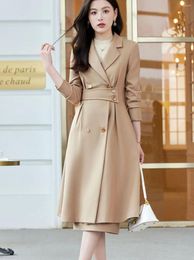 Work Dresses Elegant Quality Women 2 Pieces Sets Female Slim OL Long Blazers Trench Coats Jackets Midi Skirts Suits Outfits 2024 Autumn WS32