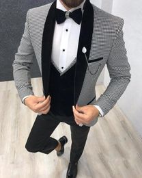 Men's Suits Latest Houndstooth Coat Design Groom Tuxedos Mens Wedding Man Blazer 3Piece Slim Fit Jacket Pants Terno Masculin