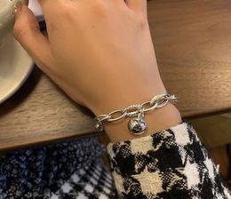 Charm Bracelets 925 Sterling Silver Retro Bell Bracelet Antique Style Make Old Temperament Thick Chain Friendship4311162