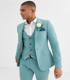 2022 Spring Summer Mint Green Mens Suits Beach Groomsmen Wedding Tuxedos For Men Peaked Lapel Groom Formal Wear Bridegroom Prom Su5042278