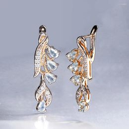 Dangle Earrings For Women Leaf Teardrop Olivine Blue CZ Drop Rose Gold Colour Cubic Zirconia Snap Fashion Jewellery DGE195A