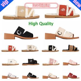 Luxury Sandals Famous Designer Woody Slides Platform Soft Shoes Linen High Heel Sandale 2024 summer beach linen 35-42 large size red pink white