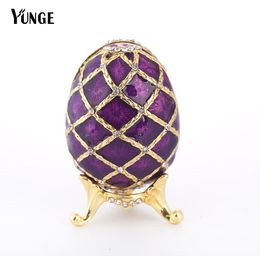 russian faberge purple egg Jewellery Painted Box on Stand set with enamel and Crystals for home decoraction Y2001065850148