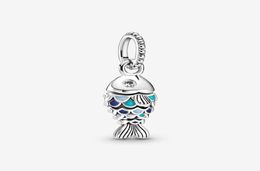 100 925 Sterling Silver Sparkling Blue Scaled Fish Dangle Charm Fit Original European Charms Bracelet Fashion Wedding Egagement J6704487