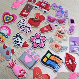 Jewellery Wholesale 100Pcs Pvc Happy Valentines Day Hello Gorgeous So Mate Shoe Charms Girls Woman Buckle Decorations For Backpack Butto Dhf36