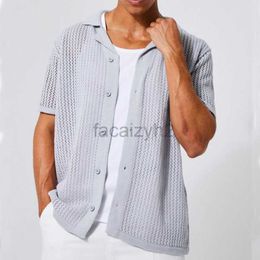 Men's T Shirts 2024 New Men's Seaside Beach Shirt Men's Casual Slim Fit Top Fashion Solid Colour Hollow Short sleeved Shirt Plus Tees Polos
