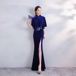 Ethnic Clothing Long Velvet Fashion Runway Qipao Performance Dress For Women With Slim Fit And Improved Fishtail Chinese Style Cheongsam