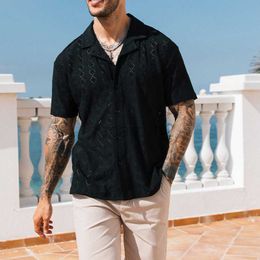 Men's T Shirts 2024 Summer New Hollow Short sleeved Shirt Men's Cuban Neck Casual Loose Comfortable Top Plus Tees Polos