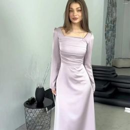 Casual Dresses Diamond-encrusted Lace-up Long-sleeved Dress For Women Satin Dubai Abayas Muslim Square Collar Banquet Party