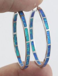 HAIMIS 2017 Large Ocean Blue Fire Opal Stone Women Silver Plated Hoop Earrings 32mm OE2882621692