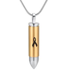 IJD989 Stainless Steel Gold Bullet With Ribbon Cremation Memorial Pendant for Ashes Urn Keepsake Souvenir Jewelry for Men9208882