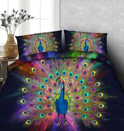 3D Printed Colourful Peacock Bedding Set Twin Full Queen King Size Bedspread Bedclothes Duvet Covers 34PCS 600TC Blue Comforter Se5443043