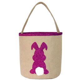 Easter Bunny Bags for Egg Hunts Burlap Easter Rabbit Tail Basket Shopping Tote Handbag Kids Candy Bag Bucket Event Party Suppliesa1607646