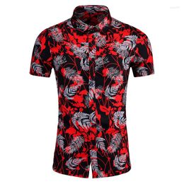 Men's Casual Shirts Hawaiian Floral Shirt Summer Fashion Geometric Print Short Sleeved Top Oversized Seaside Holiday Single Breasted Blouse