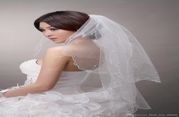 Latest Design Fashion Pearls Short Bridal Veils 2 Layers Ivory White Tulle Wedding Veils Bridal Accessories Cheap3635309