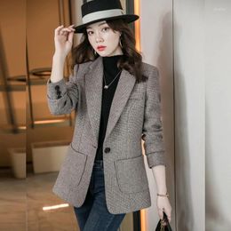 Women's Suits 2024 Autumn Winter Jacket Women Woolen Blazers Single Button Long Sleeved Pocket Lady Office Suit Female Outerwear Tops 5XL