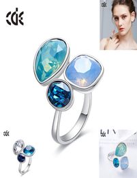 CDE Adjustable Colourful Crystal Ring Female with rovski Elements Crystal Jewelry2763800