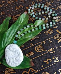 Decorative Figurines Nature Jade Amulet Jadeite Carven RuYi Pendant Mala Bead Necklace Talisman Lucky