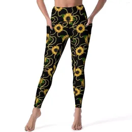 Women's Leggings Gold Chain Sunflower Sexy Classy Yellow Sunflowers Fitness Gym Yoga Pants Push Up Stretchy Sport Legging With