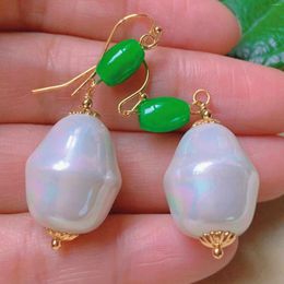 Dangle Earrings Natural Baroque White Pearl Jadeite Barrel Beads Gold Ear Hook Bridal Art Women Silver Custom Chandelier Anniversary