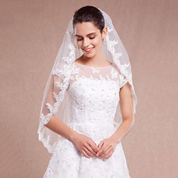 Bridal Veils White Ivory Veil One-tier Fingertip Wedding Accessories Lace Applique Edge With Comb 265L