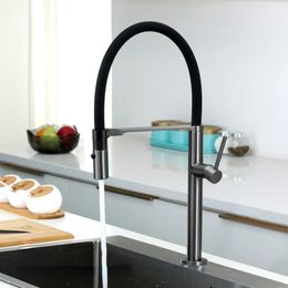 Modern black brass kitchen faucet magnetic suction design pull-out single-hole single-handle cold hot dual-control sink faucet