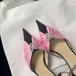 Dress Shoes Love Diamond Bow High Heel 2024 French Celebrity Style Pointed Thin Hollow Headed Sandals