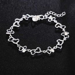 Chain Beautiful 925 sterling silver bracelet gorgeous women HEART lovely Crystal chain fashion Wedding Party cute lady Jewellery H240504