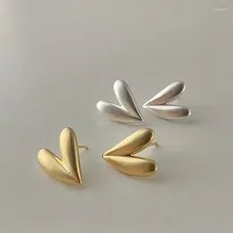 Stud Earrings 2024 Arrival Retro Simple Matte Gold Colour Love Forwomen Fashion Heart Metal Jewellery Party Gifts