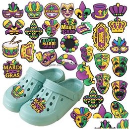 Jewellery Moq 20Pcs Pvc Mardi Gras Mask Lips Shoe Charm Accessories Decoration Buckcle For Clog Bracelet Wristband Holiday Party Gift Dr Dhnwc