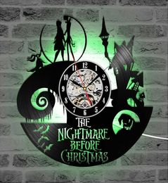 Vintage Vinyl Record Wall Clock with 7 LED Lighting The Nightmare Before Christmas LED Wall Clock Art Hanging Watch Home Decor Y202874597