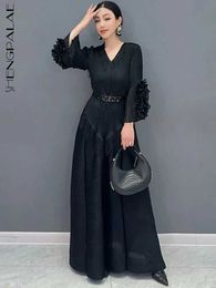 Basic Casual Dresses SHENGPALAE 2024 Spring New V-neck ultra-thin slim fit edge sparkling long skirt elegant dress design sense fashionable womens 5R9601 Q240430