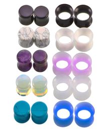 10 Pair Nature Stone Ear Plugs Silicone Tunnels Double Flare Gauges Ear Stretcher Earlet Expanders Body Piercing Jewelry 616mm Mi4718318