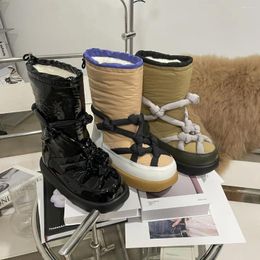 Boots High Quality Knot Design Snow Brand Classic Ski Thick Warm Mid-Calf Fashion Round Head Non-Slip
