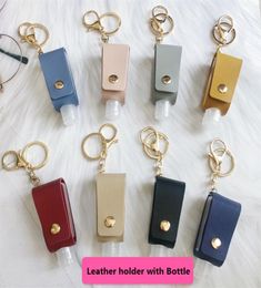 Portable Keychain Holder Hand Sanitizer Leather Case Travel Outdoor Reusable with Empty Bottle Holder Keychains 8 colors1814532